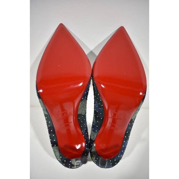 Christian Louboutin Kate Plume 100 Camo Blue Green Suede Classic Heel Pump 38.5 - Picture 12 of 12